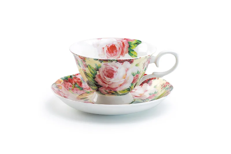 vintage coffee cups -Victorian Rose Bone China Tea Cup and Saucer