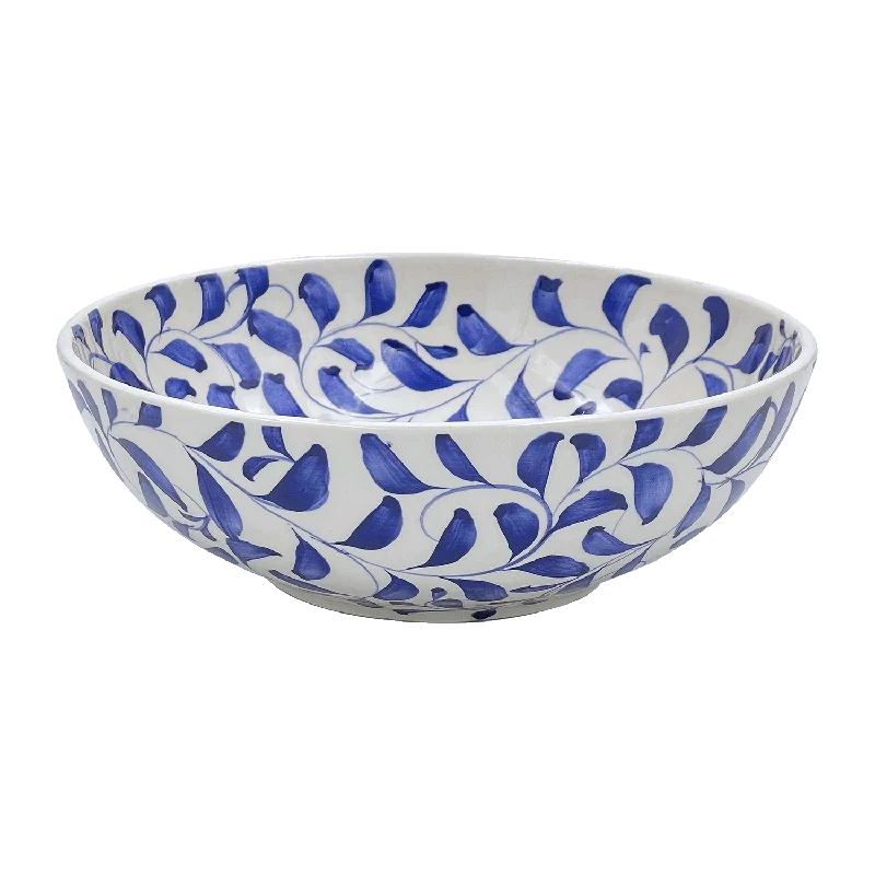 eco-friendly dinner plates for picnics -Large Navy Blue Scroll Bowl