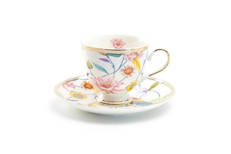 eco mugs for travel -Spring Flowers with Hummingbird Fine Porcelain Tea Cup and Saucer