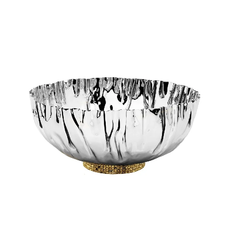 durable serving spoons -Stainless Steel Crumpled Bowl with Gold Mosaic Base