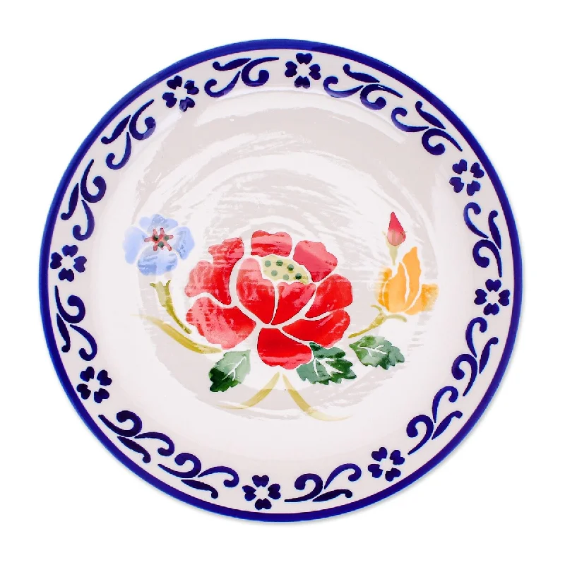 custom serving platters -Novica Handmade Poppy Garden In Blue Ceramic Dinner Plate