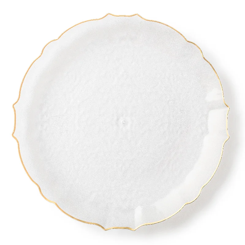 eco-friendly dinnerware for kids -Transparent White and Gold Round Plastic Plates 10 Count - Luxe