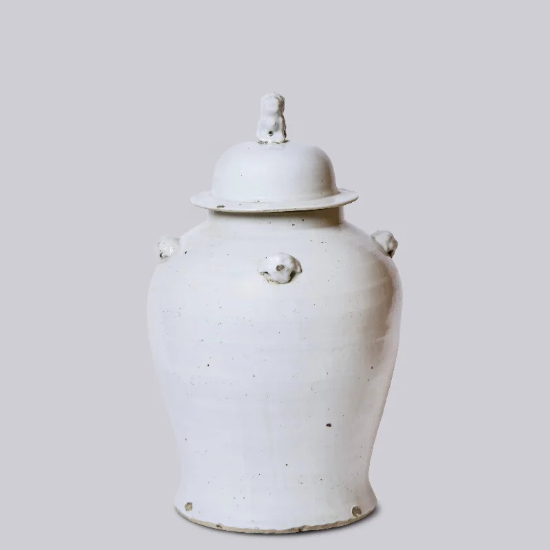 eco-friendly serving bowls -Rustic White Porcelain Temple Jar