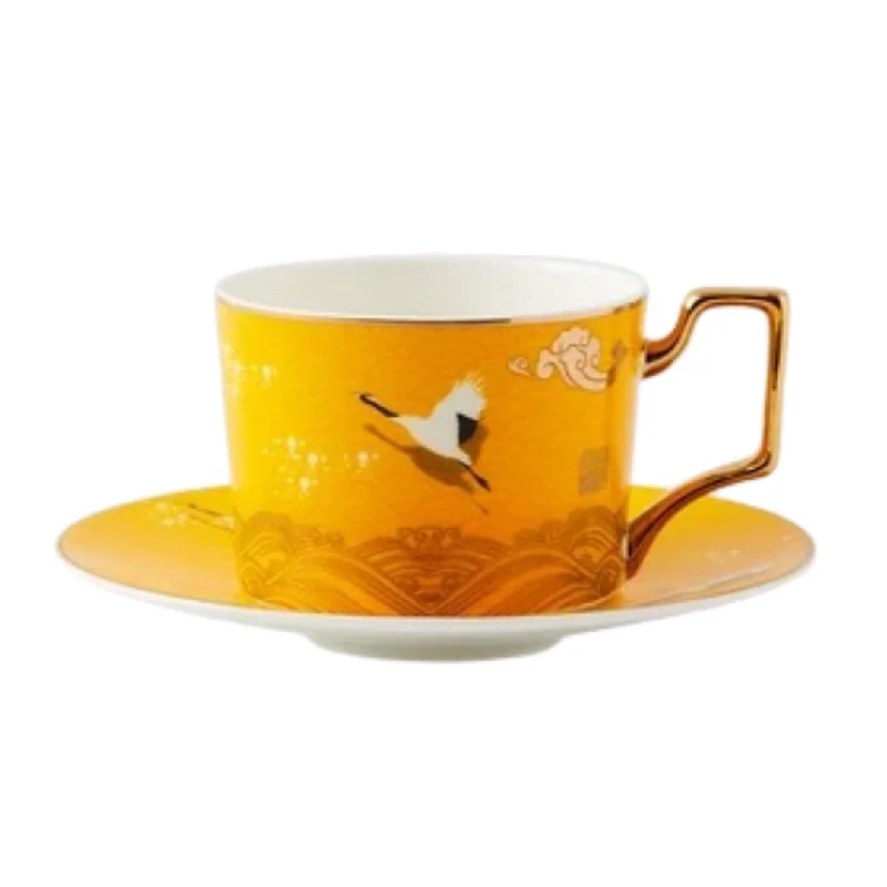 custom coffee mugs with logo -Crane Cup & Saucer (Emperor Yellow)