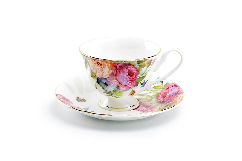 tea mugs with funny sayings -Sandra's Rose with Butterflies Bone China Tea Cup and Saucer