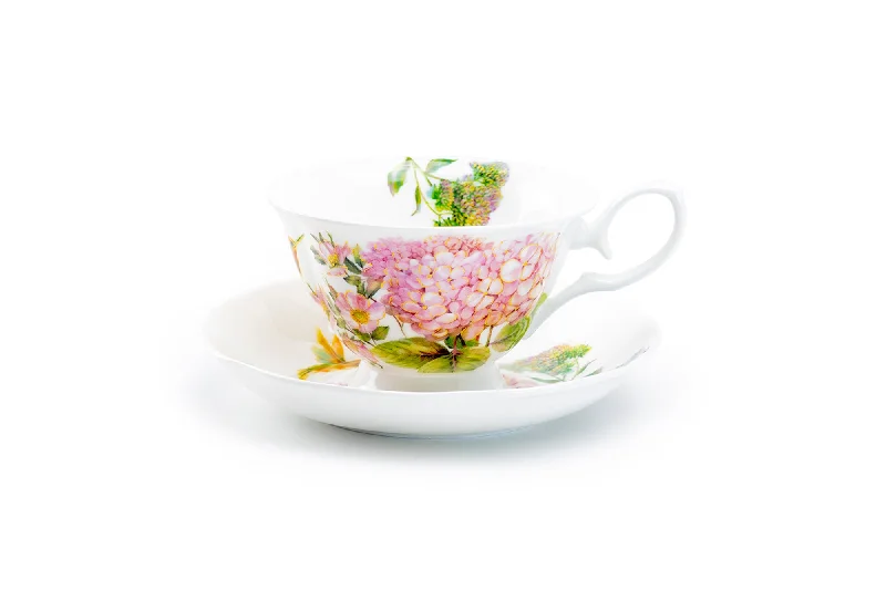 clear glass coffee mugs -Hydrangea with Hummingbird Bone China Tea Cup and Saucer