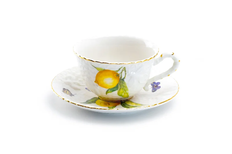 custom coffee tumblers -Lemon Bee Fine Porcelain Cup and Saucer