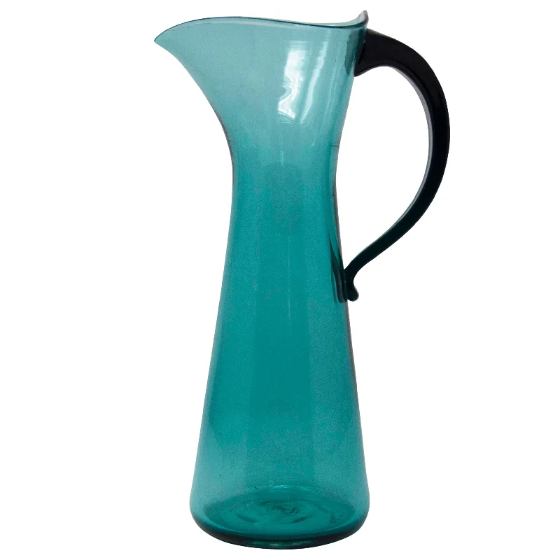 eco-friendly serving bowls -Blenko Aqua Triangle Top Pitcher