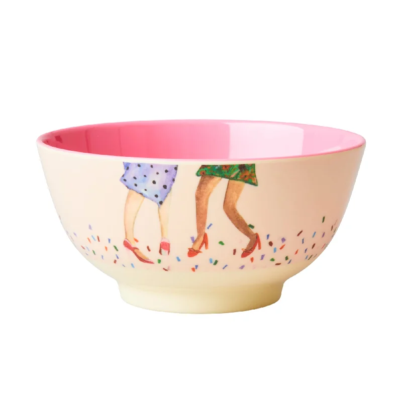 disposable cutlery for picnics -Rice DK Melamine Bowl with Dancing Legs Print - Medium