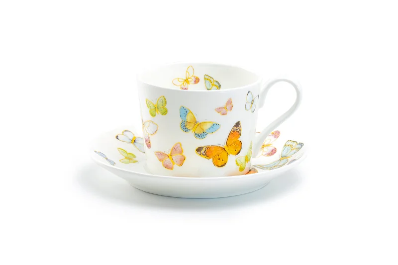 best tea cups with saucers -Spring Butterfly Bone China Coffee Cup and Saucer