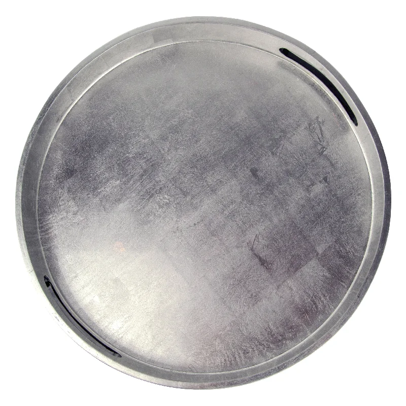 gold-rimmed glass dinnerware -Round Silver Leaf Lacquer Tray