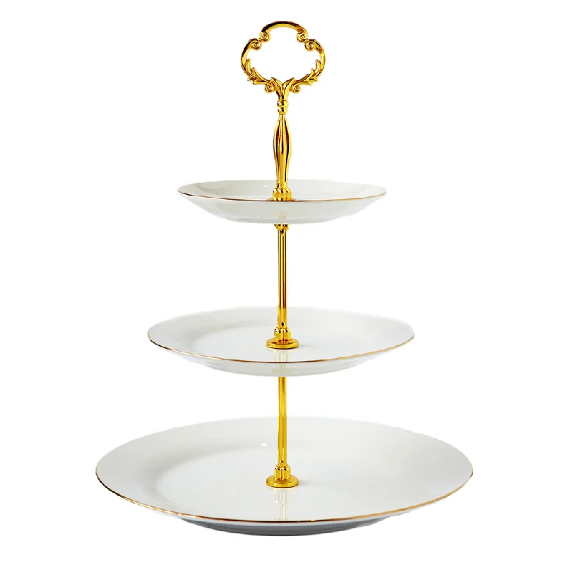 bamboo dinner sets for kids -Cristina Re 3-Tier Cake Stand - Ivory and Gold