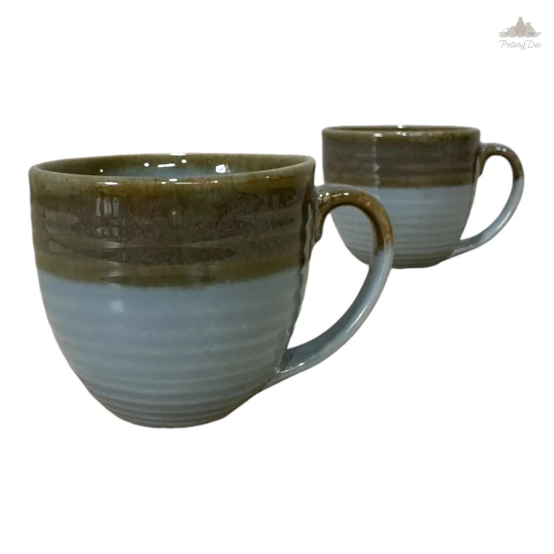 cool tea mugs -Grey and olive green shaded Tea Coffee Cup  | Hand Painted |  Set of 2 | Ceramic Pottery | Ideal for serving tea or coffee