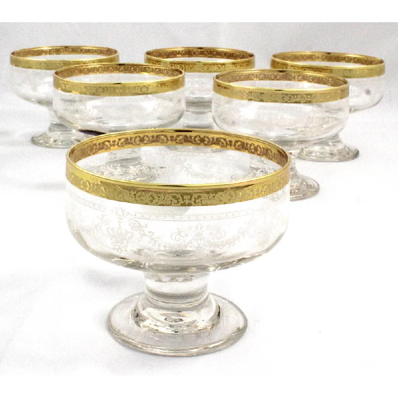 clear glass drinking glasses -Lorren Home Trend Corona Clear Glass Floral Bowls with Gold Border (Set of 6)