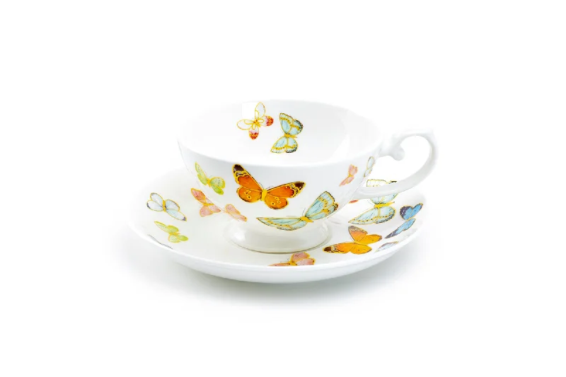 clear coffee mugs -Spring Butterfly Bone China Tea Cup and Saucer