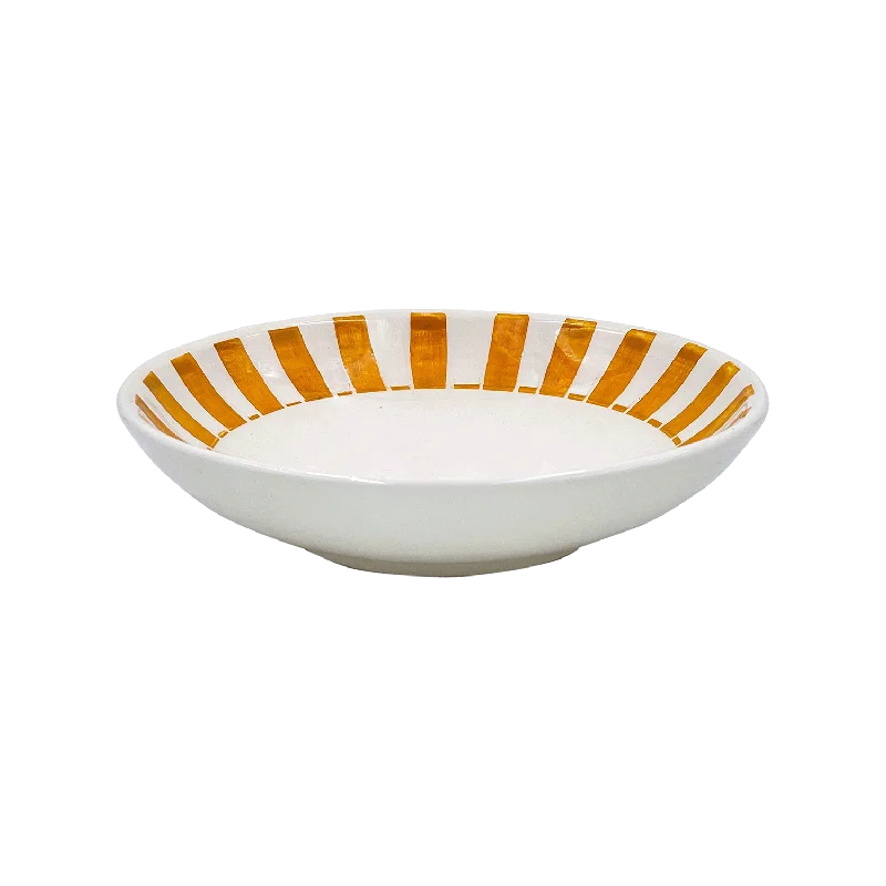 premium wooden dinner plates -Yellow Stripes Pasta Bowl