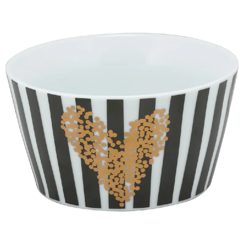 luxury glassware sets -10 Strawberry Street Heart of Gold Black and White Porcelain 5.5-inch Striped Bowls (Pack of 4)