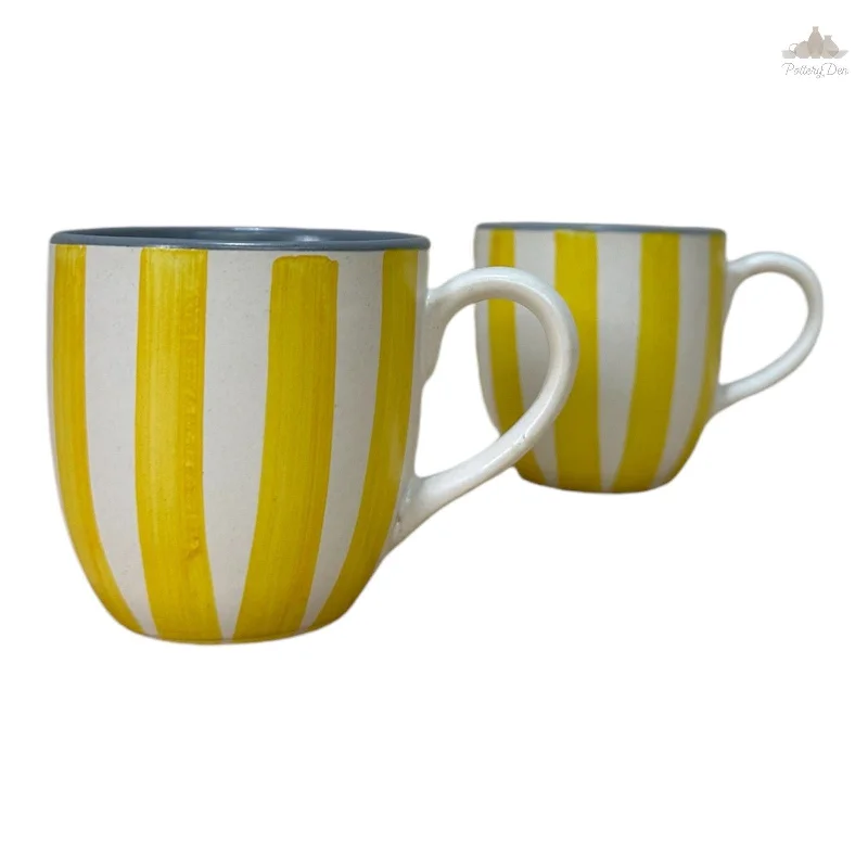 high quality tea cups -Ivory with yellow Tea Coffee Cup  | Hand Painted |  Set of 2 | Ceramic Pottery | Ideal for serving tea or coffee