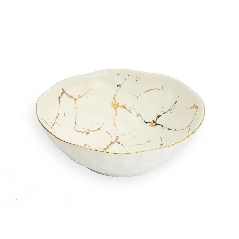 lightweight melamine plates -White Porcelain Bowl with Gold Marble Design - 7"D