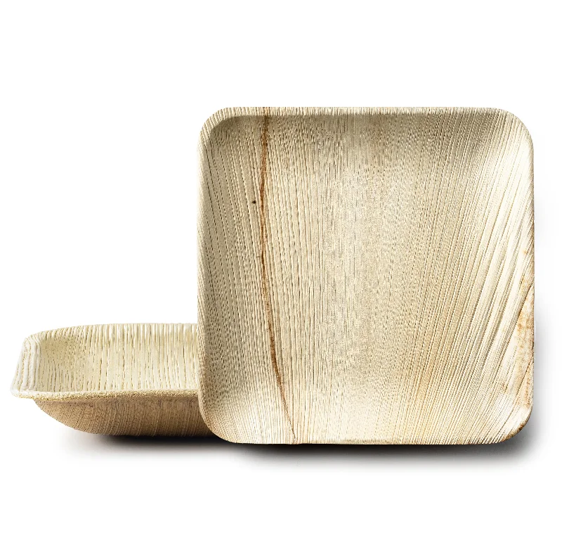 outdoor serving platters -100% Compostable Plates Natural Disposable Square Palm Leaf Plates Bamboo-Style Plate - Palm Leaf