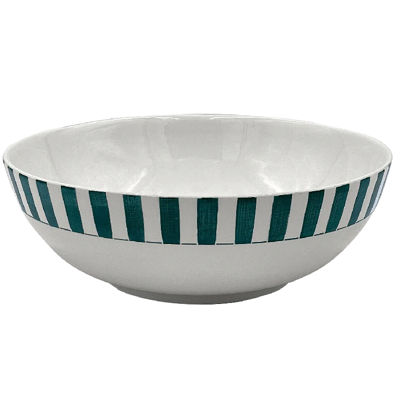 high-quality ceramic serving bowls -Green Stripes Salad Bowl