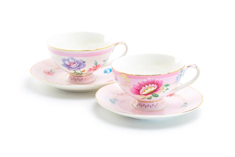 custom ceramic mugs -Pink Flower Garden Fine Porcelain Cup and Saucer Sets