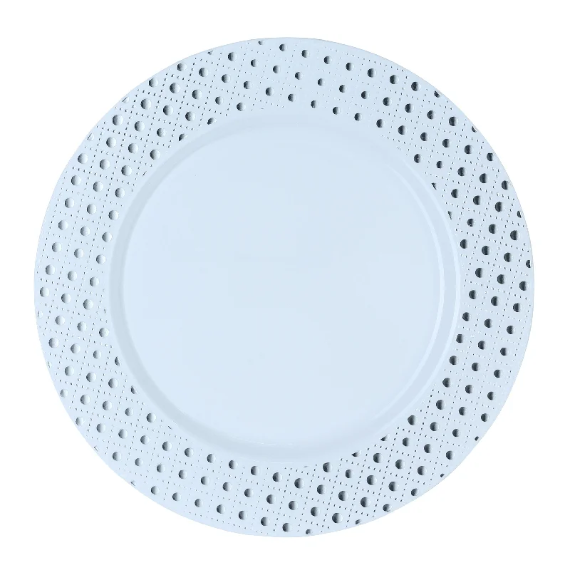 dinnerware for family gatherings -White and Silver Round Plastic Plates - Sphere