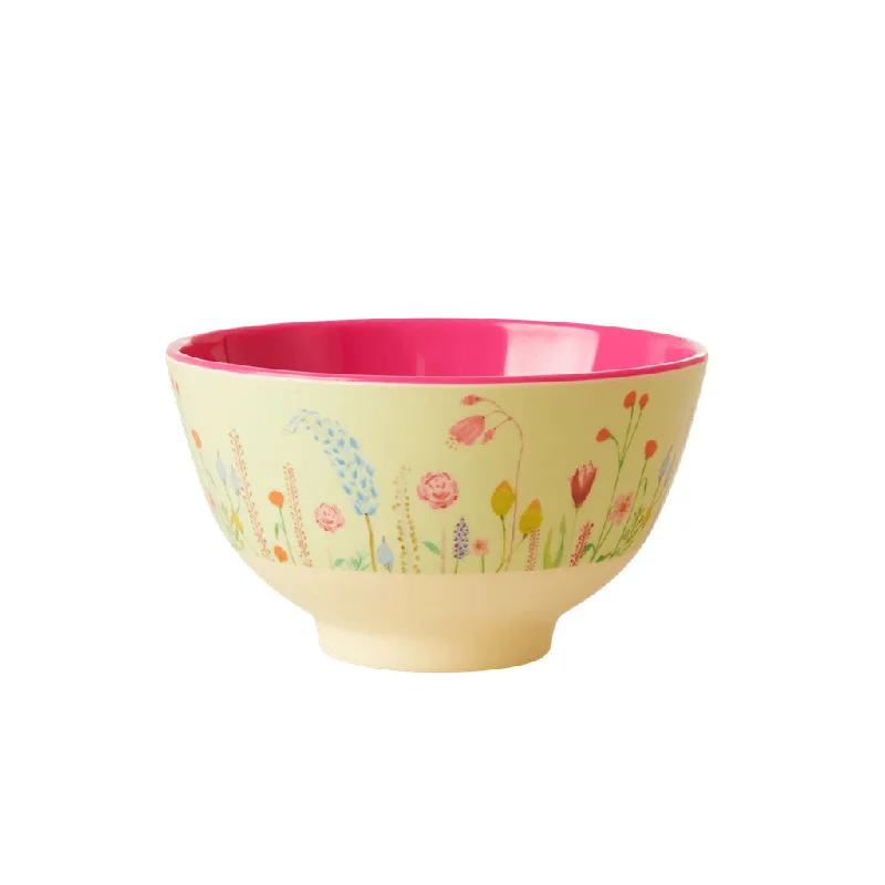 eco-friendly disposable plates -Rice DK Melamine Bowl with Summer Flowers Print - Two Tone - Small