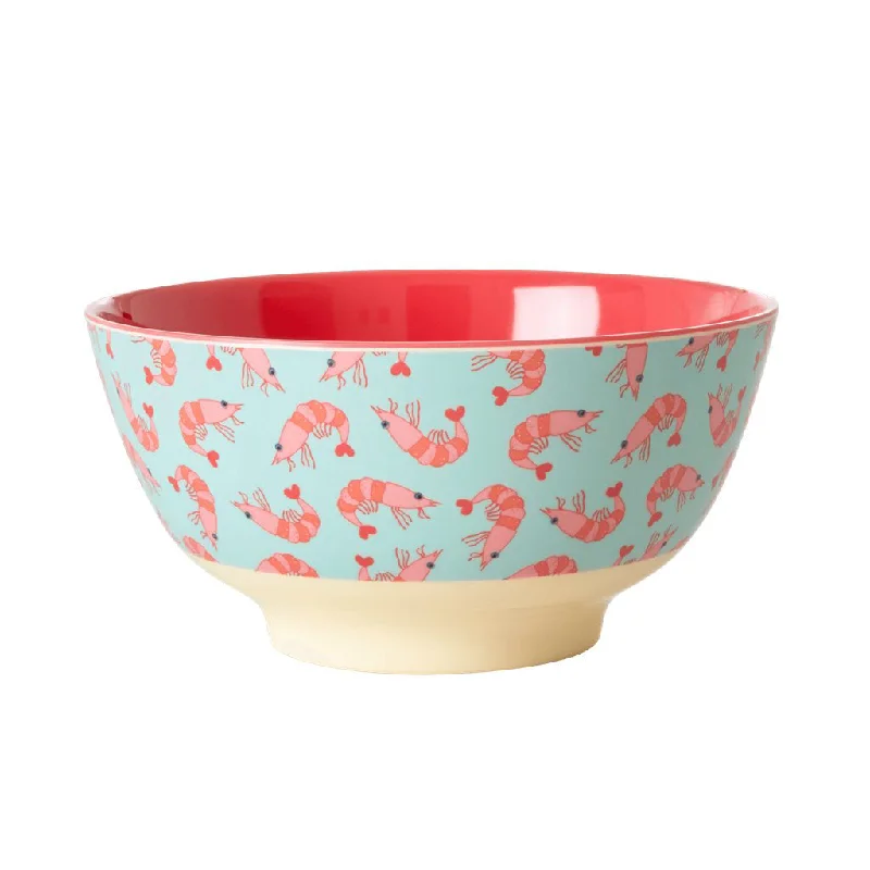 unique serving trays for picnics -Rice DK Melamine Bowl with Shrimp Print - Two Tone - Medium