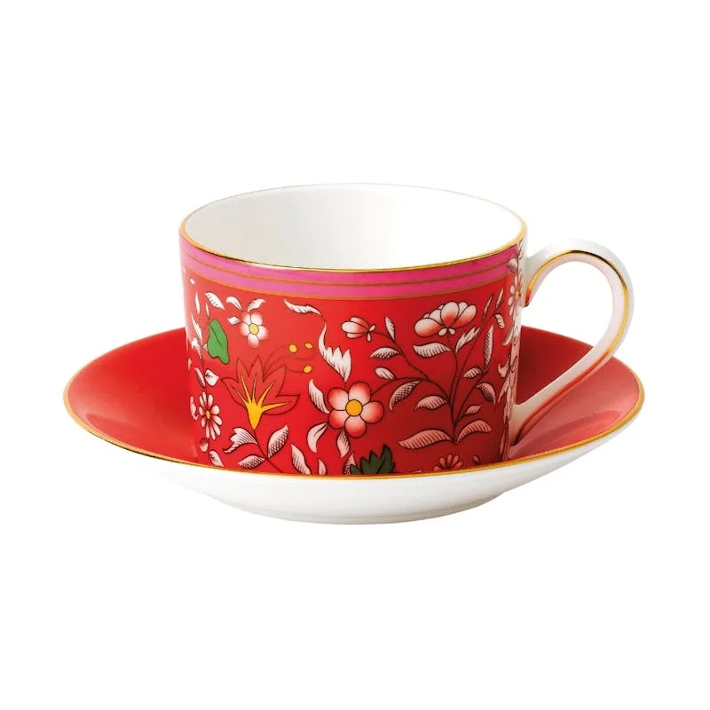 personalized coffee cups with quotes -Wonderlust Crimson Jewel Teacup & Saucer