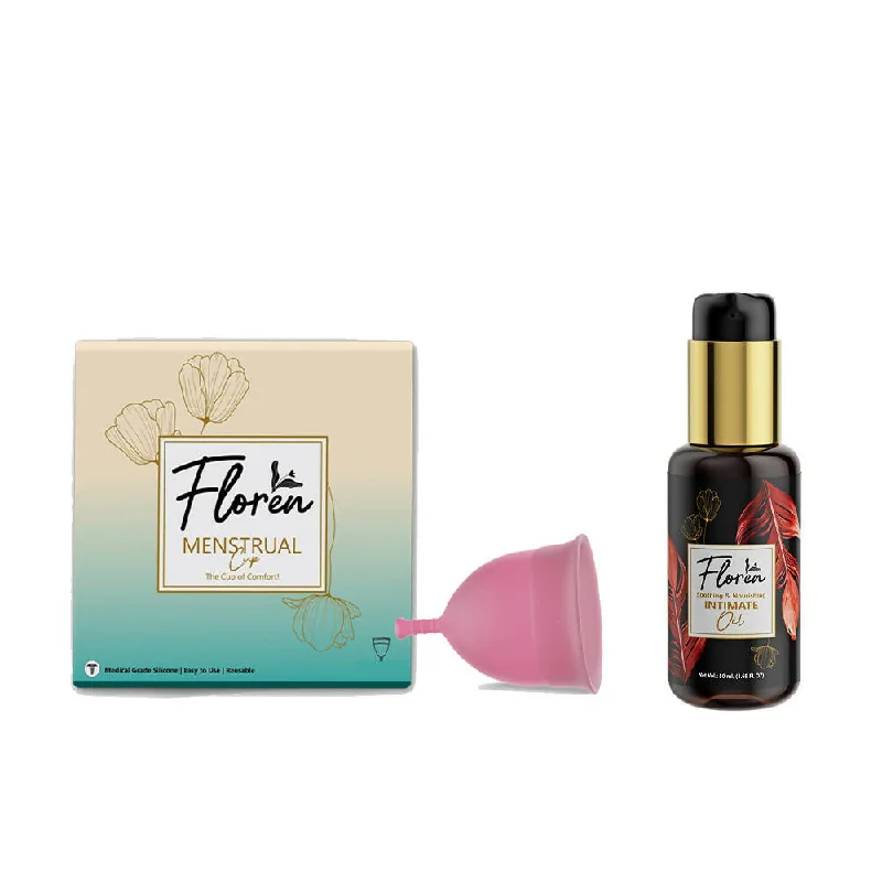 simple tea cups -Floren Reusable Menstrual Cup with Intimate Oil for Women