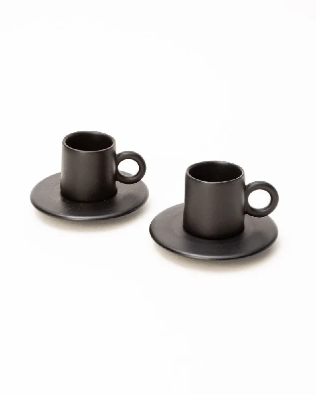 cute personalized coffee cups -Lilo Espresso Cup & Saucer Set Matt Black (Set of 2)