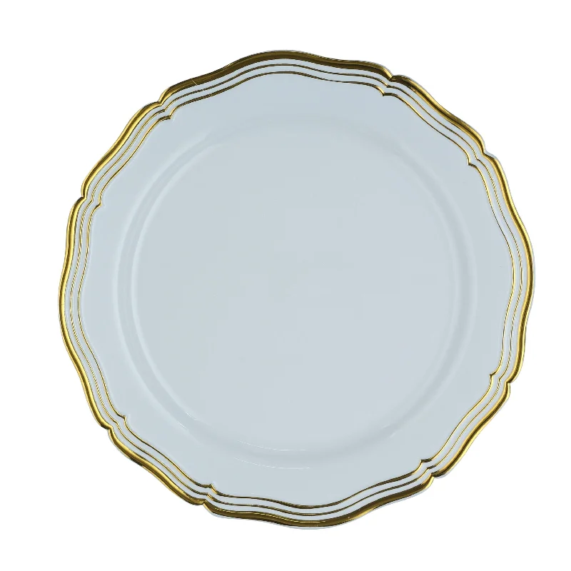 high-quality dinnerware for banquets -White and Gold Round Plastic Plates 10 Pack - Aristocrat