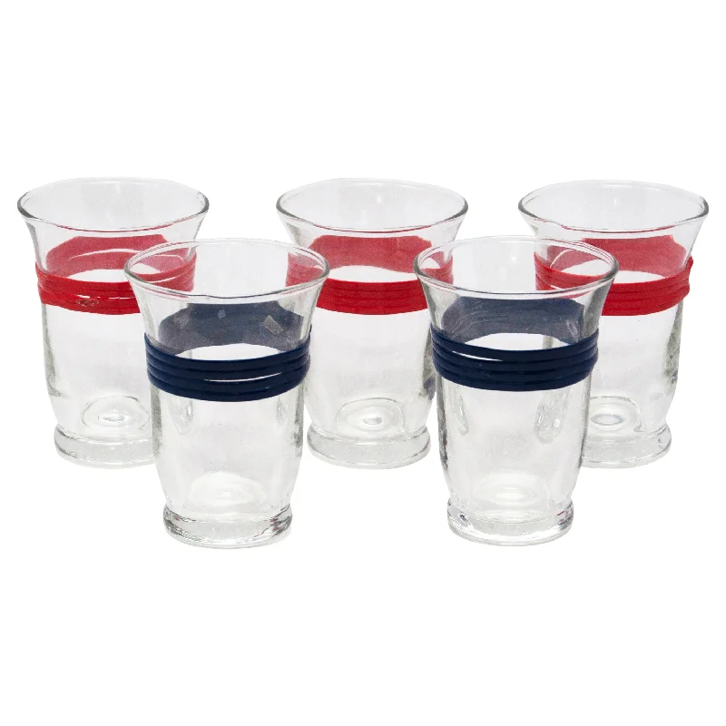 durable camping cutlery -Red & Blue Rattan Small Footed Tumblers