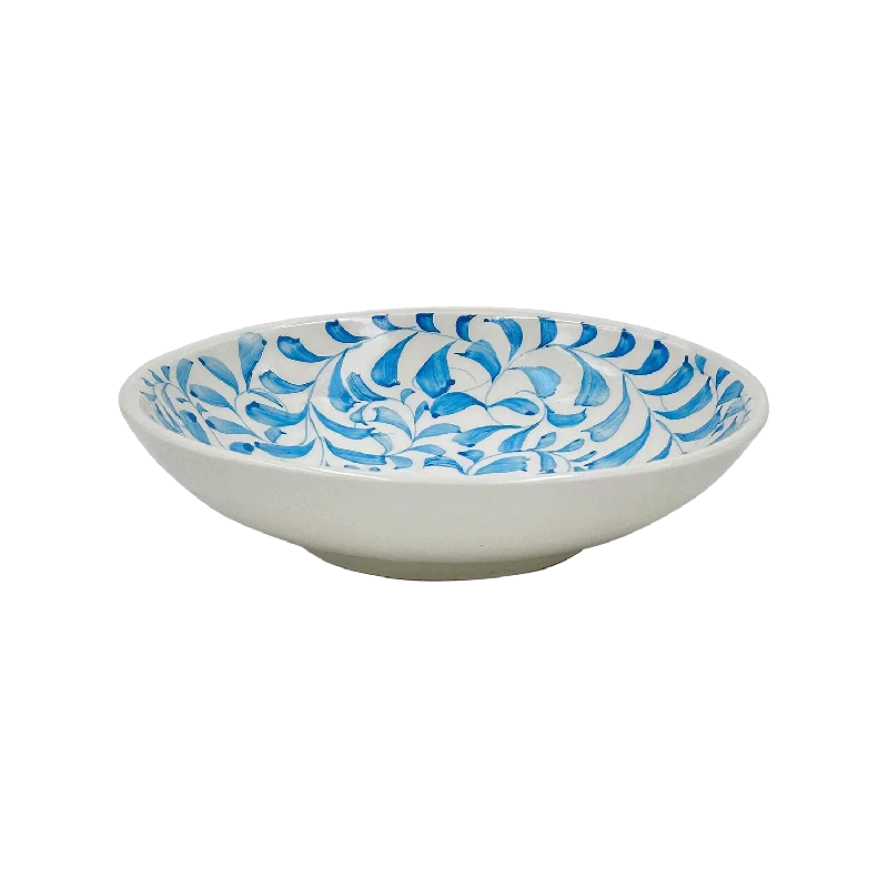 high-end serving plates -Light Blue Scroll Pasta Bowl