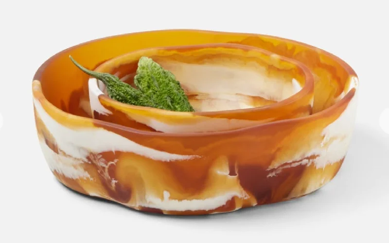 stainless steel cutlery for family dinners -Amber Resin  Bowls- 2 sizes