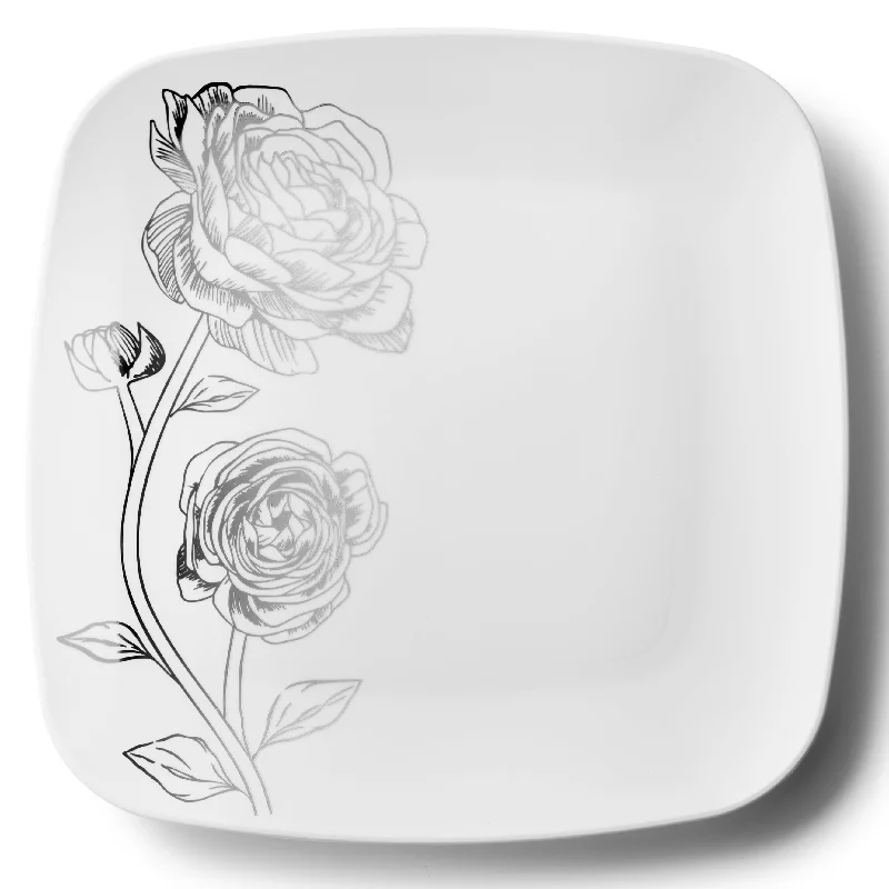 square serving plates -White and Silver Square Plastic Plates - Peony