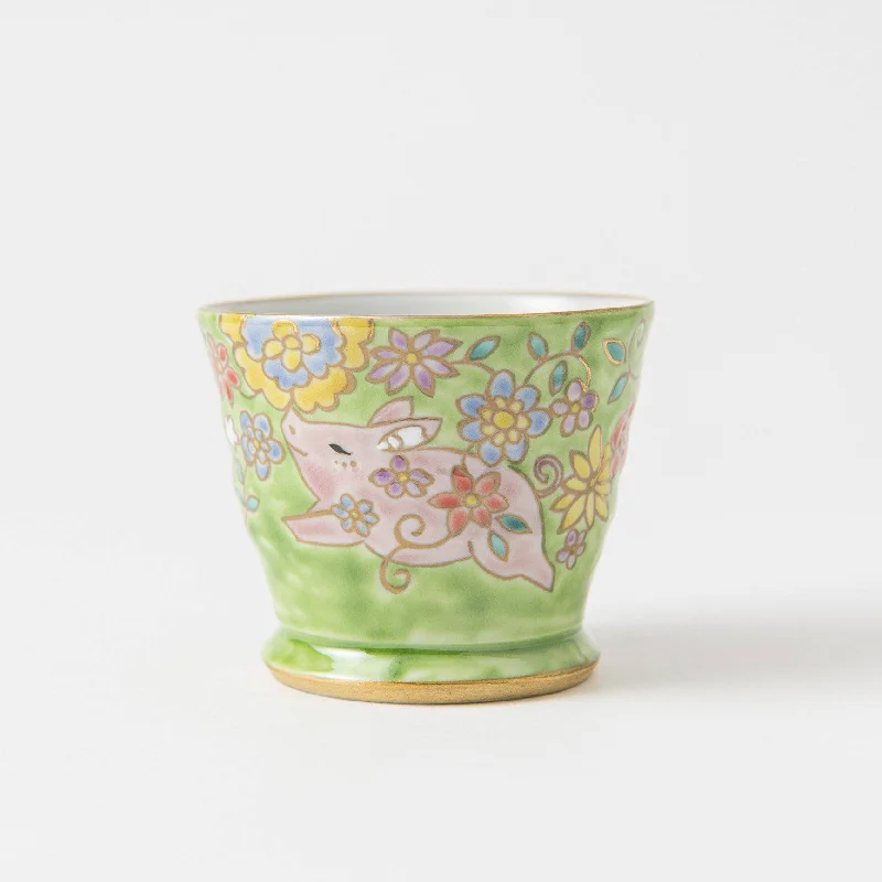 novelty coffee mugs -Bizan Kiln Baby Pig Kutani Teacup