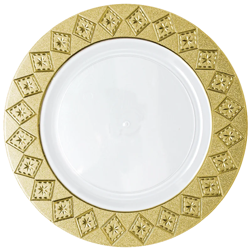 dinner plate sets for large families -White and Gold Round Plastic Plates - Imperial