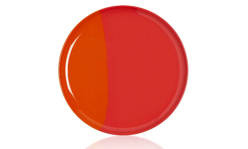 wedding dinnerware sets -1/2 & 1/2 Melamine Dinner Plate Orange / Red (Set of 4)