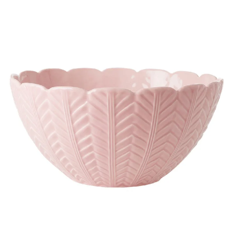 eco-friendly plastic dinner plates -Rice DK Ceramic Salad Bowl with Embossed Details - Pink