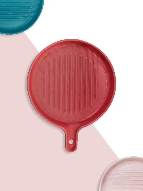 luxury dinner plates for restaurants -Ceramic Round Grill Plates for Serving, Red