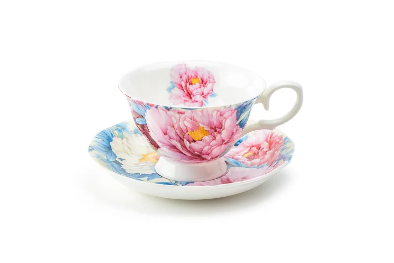 eco friendly mugs -Empire Peony Blue Bone China Tea Cup and Saucer