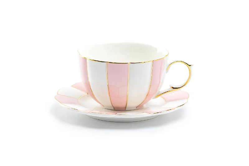 unique tea mugs -Pink and White Scallop Fine Porcelain Tea Cup and Saucer