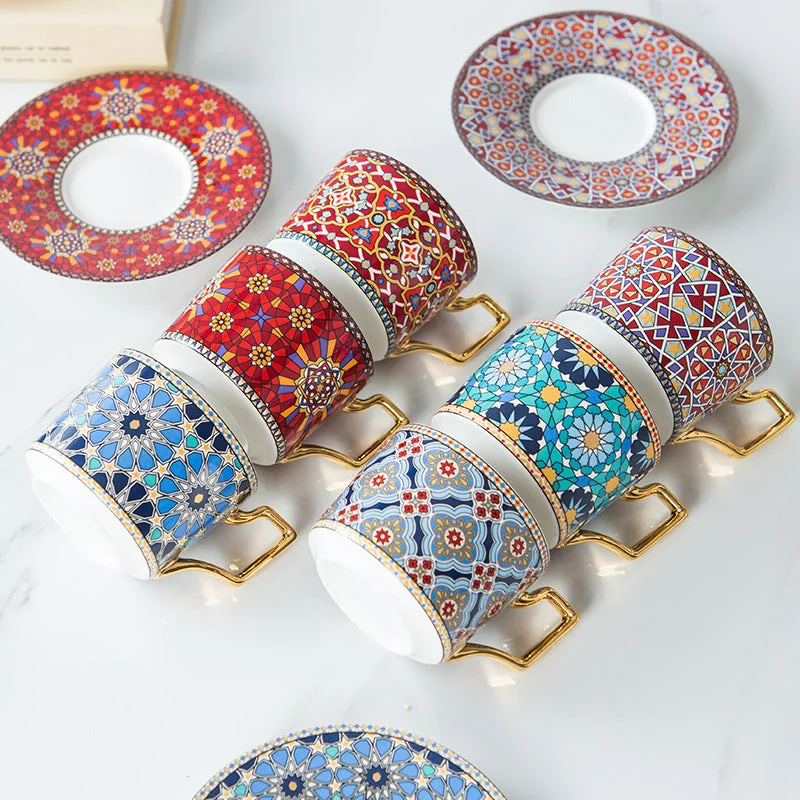 travel mugs for work -Shiraz Cups & Saucers Set (Set of 6 - All Designs)