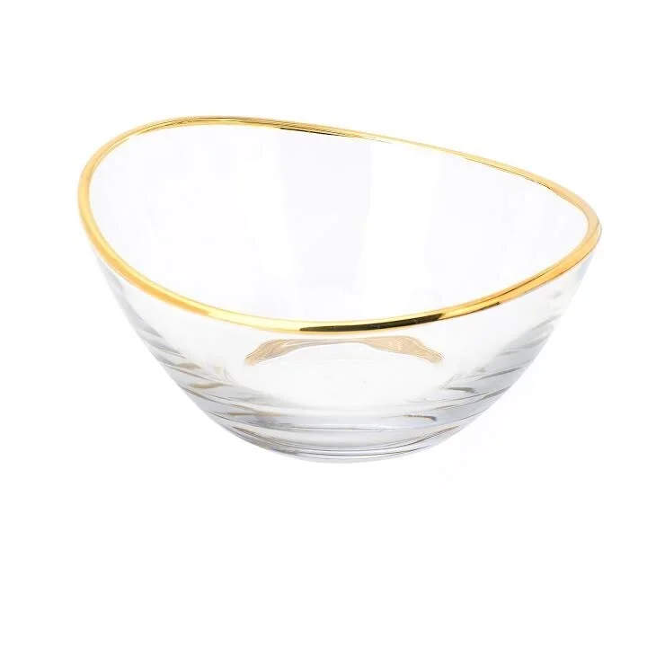 unique patterned dinner plates -Glass Serving Bowl with 14K Gold Rim