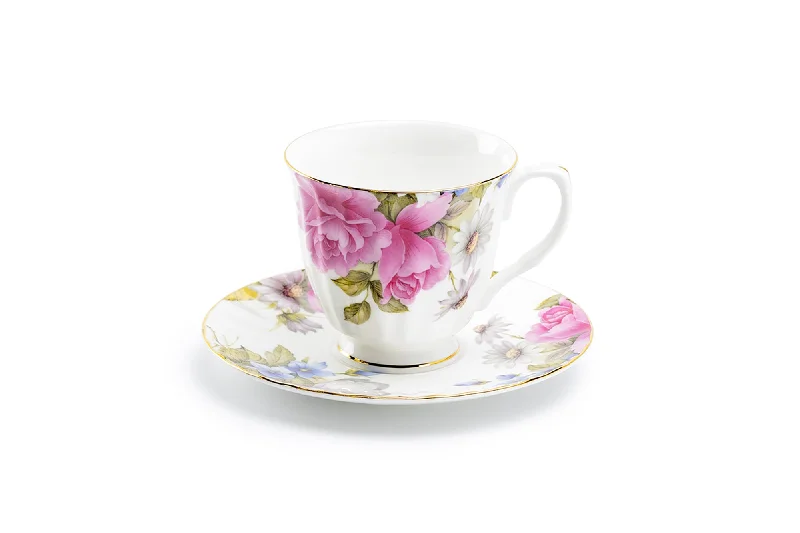 insulated tea cups -Grace's Rose Bone China Tea Cup and Saucer