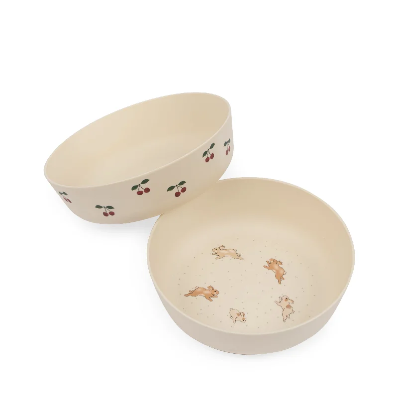 dinner plate sets for large families -Konges Sløjd 2 Pack Bowl - Cherry / Petit Lapin