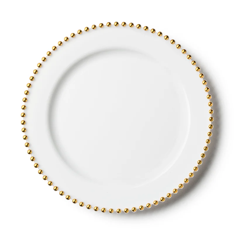 trendy dinner plate designs -White and Gold Round Plastic Plates 10 Count - Beaded