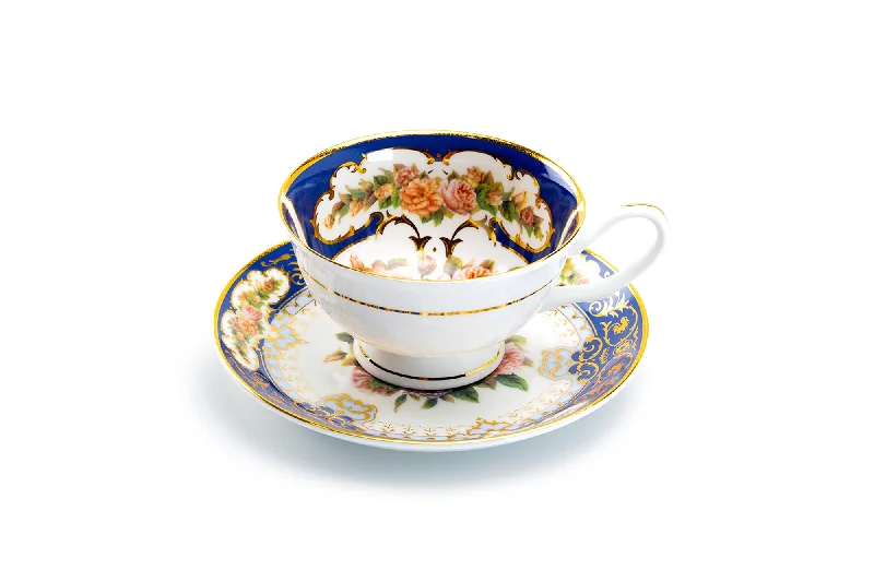 coffee mugs for couples -Royal Cobalt Gold Bone China Tea Cup and Saucer